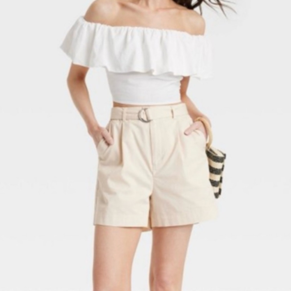 Women’s Ruffle Sleeve Off the Shoulder Linen Blouse - Picture 4 of 5
